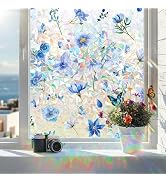 Coavas Stained Glass Window Privacy Film, Rainbow Static Cling Decorative Covering, No Glue Non-A...