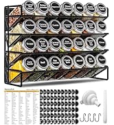 UVIAHOMI Magnetic Spice Rack Organizer for Refrigerator with 28 Spice Jars, 386 Spice Labels, 4 H...