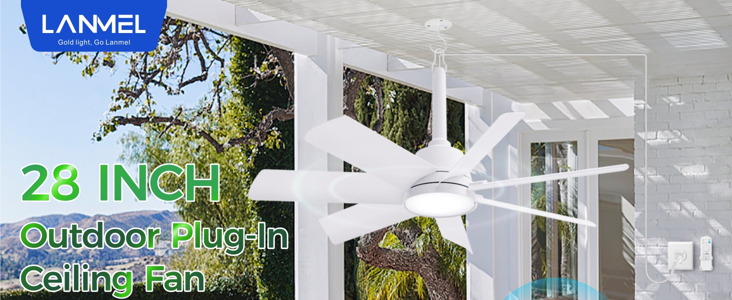 28 inch plug in outdoor ceiling fan with light remote hanging portable fan patio porch camping rv