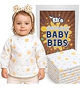 Eli with Love Disposable Bibs Individually Wrapped, Long Sleeve Bib with Crumb Catcher - Waterpro...