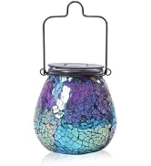Bshine Mosaic Solar Lantern Outdoor Hanging Waterproof, Colourful Glass Purple Lantern Valentine'...