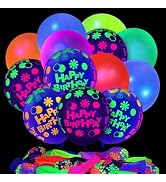 100 Pcs UV Neon Balloons, 14 Inch UV Black Light Balloons Glow in the dark for Birthday Decoratio...