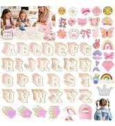 KINGSOW Chenille Letters Adhesive Patches: 146 PCS Pre-Sort Pink&White Fuzzy Alphabet Patch - Cut...