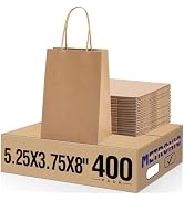 METRONIC Brown Paper Bags with Handles Bulk 5.25x3.75x8'' 400Pcs, Kraft Gift Bags for Small Busin...