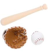 Toyvian Miniature Baseball Bat: Baseball Cake Topper, Light Brown Mini Dollhouse Glove and Ball S...
