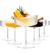 Ciaell 12PCS Plastic Ribbed Martini Glasses - 10 Oz Disposable Coupe Glasses with Stem - Heavy Du...
