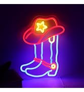 Cowboy Boot and Hat Neon Sign,Western Cowgirl LED Light Up Sign for Wall Decor,Rustic Cowboy Aest...