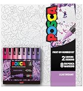 POSCA Canvas Paint by Number Kit, Lilac Dream - 8 Acrylic Markers with 2 Pre-Drawn Canvases - Gif...