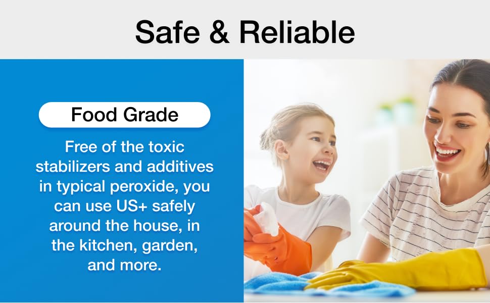 Safe & Reliable food grade hydrogen peroxide US+ non toxic stabilizers and no additives versatile