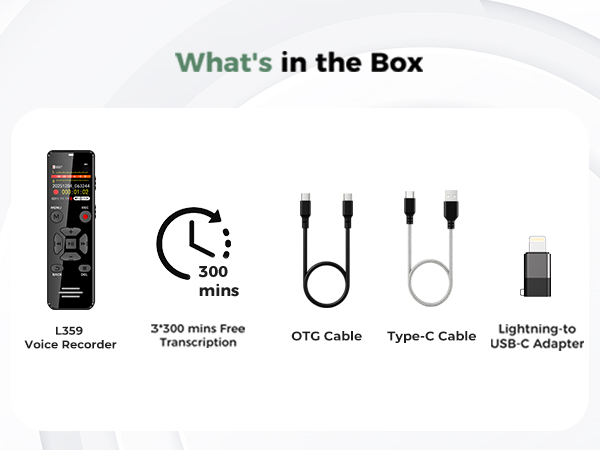L359 voice recorder what's in the box