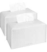 2Pcs Tissue Box Cover Holder, Rectangular with Bottom Belt - PU Leather Tissue Cover Decorative O...