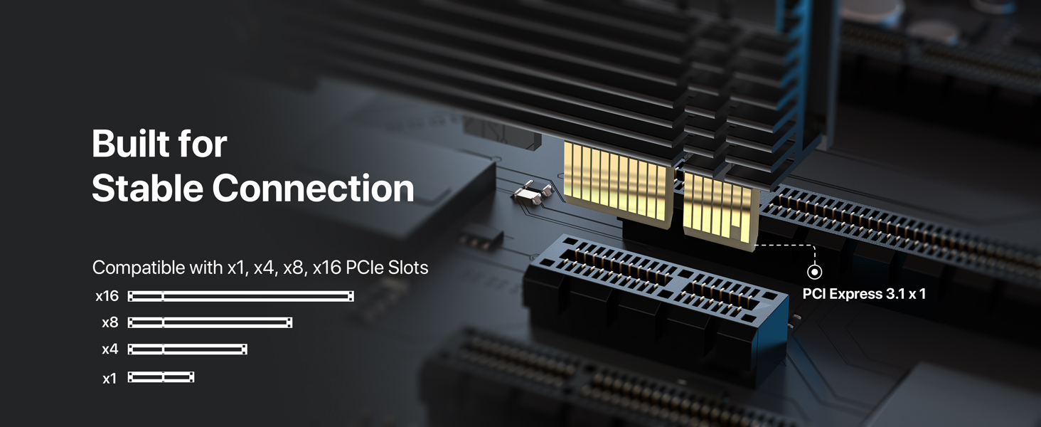 Gold-plated Contactors on PCIe Network Card Ensure Stability Supports x1 x4 x8 x16 PCIe Slots