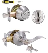 Keyed Alike Front Door Lever Lockset with Single Cylinder Deadbolt Combination Set, Exterior Door...