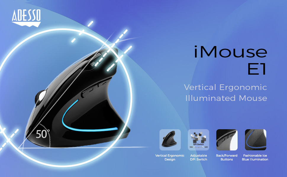 iMouse E1 Vertical Ergonomic Illuminated Mouse