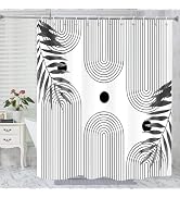 GKLEASG Black and White Shower Curtain, Mid Century Modern Leaf Sun Abstract Minimalist Machine W...