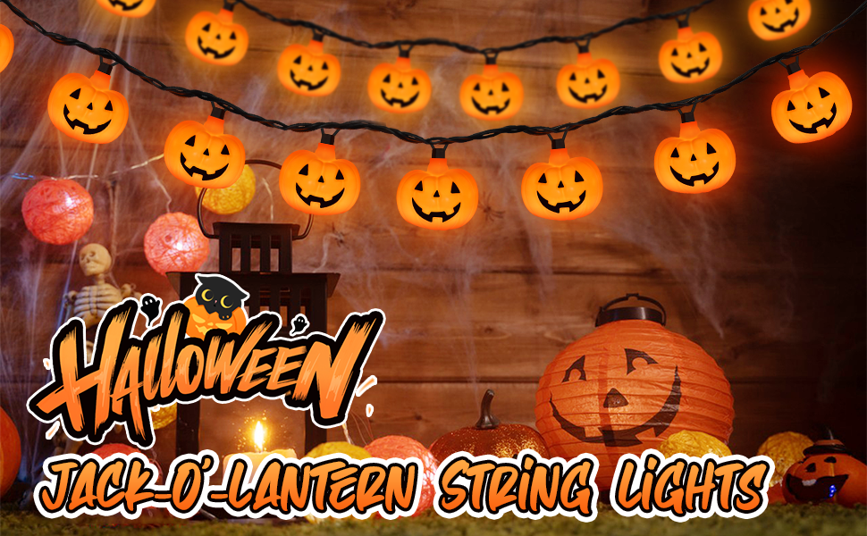 Halloween outdoor decorations pumpkin LED lights, outdoor Halloween string lights