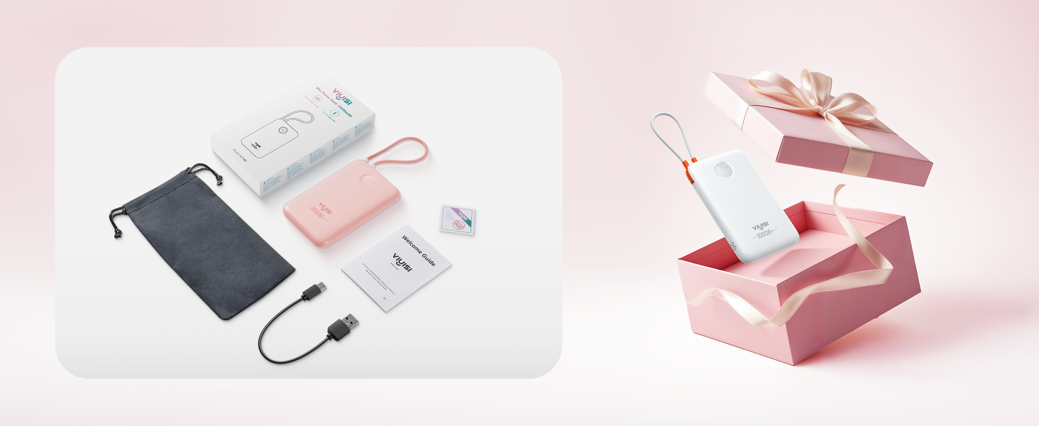 lightweight small portable charger with built in cable