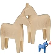 NUOBESTY 2Pcs Unfinished Wooden Horse DIY Figurine Vintage Swedish Dalecarlian Horse Statue for K...
