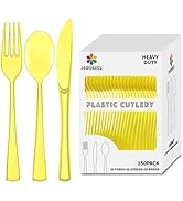 150 Pack Plastic Silverware,Disposable Cutlery Set Heavy Duty Utensil Sets 50 Forks 50 Knives 50 ...