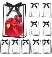 Ohuimrt 12 Pack Clear Plastic Gift Bags with Handles, Reusable Party Favor Bags with Ribbon for M...