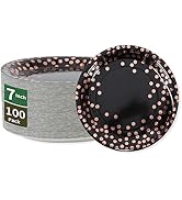 CENLBJ Black and Rose Gold Paper Plates,100 Pack Gold Dots Party Paper Plates,Disposable Party Su...