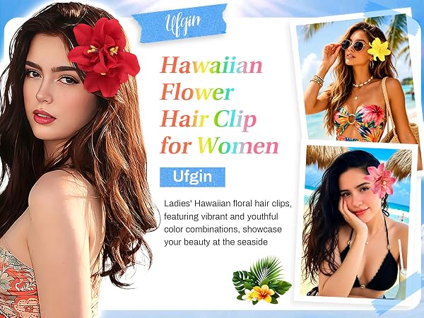 hawaiian flower hair clips for women