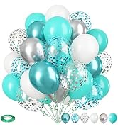 Teal Blue Silver Balloons, 35Pcs Turquoise Light Blue Mint Green Silver White Confetti Latex Ball...