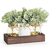 Mkono Mason Jar Lights Table Centerpiece for Dining Room Fake Eucalyptus Plants Thanksgiving Tabl...