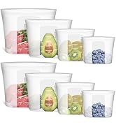 8-Pack Reusable Silicone Food Storage Bags, 100% Silicone Stand-Up Wide-Open Zip-Lock Reusable St...