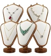 5 Pack Wooden Necklace Display Stand Set, Linen Jewelry Bust Necklace Display Holders for Retail ...