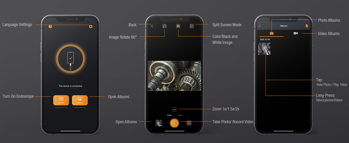 USB C Dual Lens Endoscope Camera with Light for iPhone iPad Android Fiber Optic Scope Cam