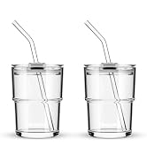 BLUEPOLAR 13oz/400ml Glass Water Tumbler with Straw and Lid Sealed Carry On Thick Wall Iced Coffe...