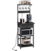 MAHANCRIS Bakers Rack with Drawer, Microwave Stand with Power Outlet, Coffee Bar Station with 4 H...