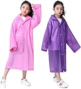 RUISHYY Kids Rain Poncho (2 Pack), Reusable EVA Children Raincoat for 6-13 Girls Boys, Waterproof...