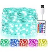 Hopolon Color Changing Fairy String Lights, 33 ft 100 LED USB Silver Wire Lights with Remote and ...