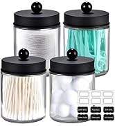 Amolliar 4 Pack Apothecary Jars Bathroom Vanity Storage Organizer Set -Countertop Canister with S...
