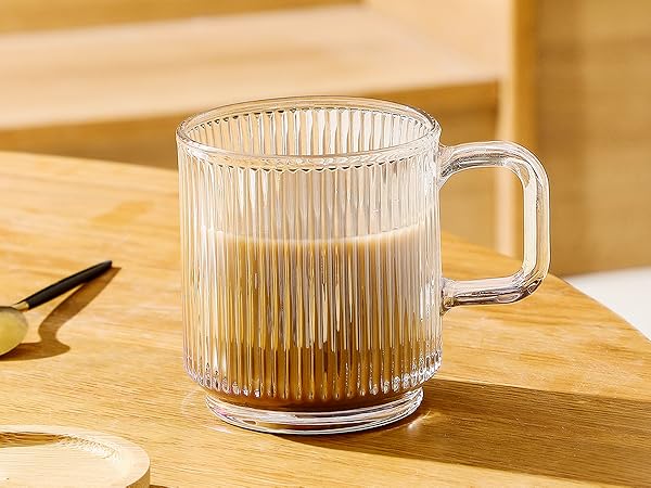lysenn Iridescent glass coffee mug with lid with handle