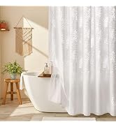 Lameirose White Shower Curtain Lace Shower Curtain Sheer Tufted Tropical Plant Textured Shower Cu...