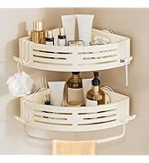 Conworld Corner Shower Caddy Suction Cups, Corner Shower Shelf With a Towel Bar, Shower Organizer...