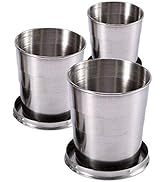 3PCS Collapsible Travel Cups For Dishes & Utensils , Stainless Steel Folding Camping Cup With Lid...
