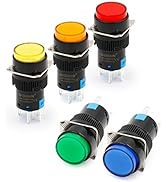 Baomain 5/8" 16mm Push Button Switch Momentary Round Cap LED Lamp Red Yellow Orange Blue Green Li...