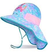 Girls Sun Hat for Kids UV Protection Unicorn Summer Hat Beach Play Hats Wide Brim Neck Flap for G...