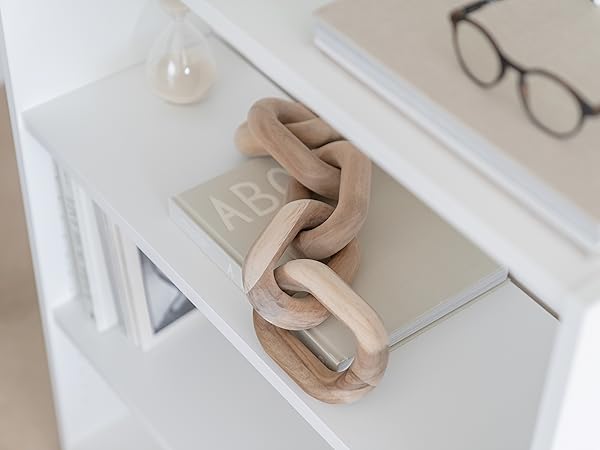 Peakoly acacia chain on bookshelf