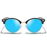 MERRY'S Round Polarized Sunglasses for Women Men Classic Retro Half Frame Aluminum Temples