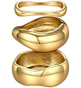 Chunky Gold Bangle Bracelets for Women Trendy 14K Gold Plated Cuff Bracelets Stack, Dainty Gold B...