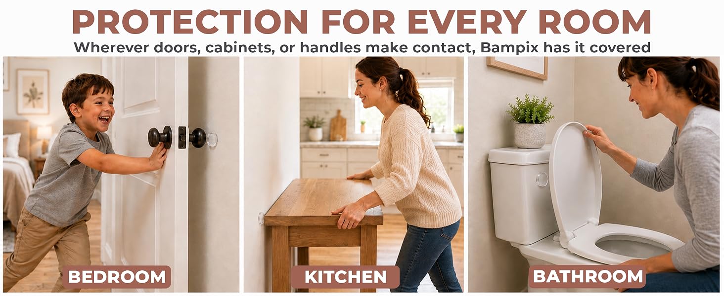 Bedroom, kitchen and bathroom door knob protection, 4-pack fits cabinets and handles protector