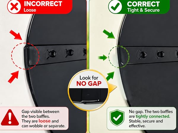 Improper installation may cause the two baffles to become loose.