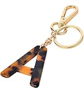 Junyuerly Letter Key Chains Accessories for Women and Girls, Gold Initial Key Ring Acetate Leopar...