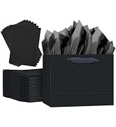 qiqee 5PCS Black Gift Bags with Ribbon Handles 9.6"x7.9"x4.3" Medium Size Gift Bags (10PCS Tissue...