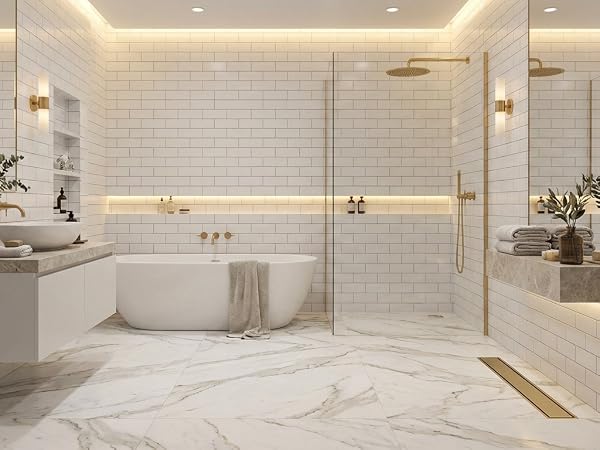 Linear Shower Floor Drain, Brushed Gold 24 Inch 304 Stainless Steel Bathroom Drains Kit